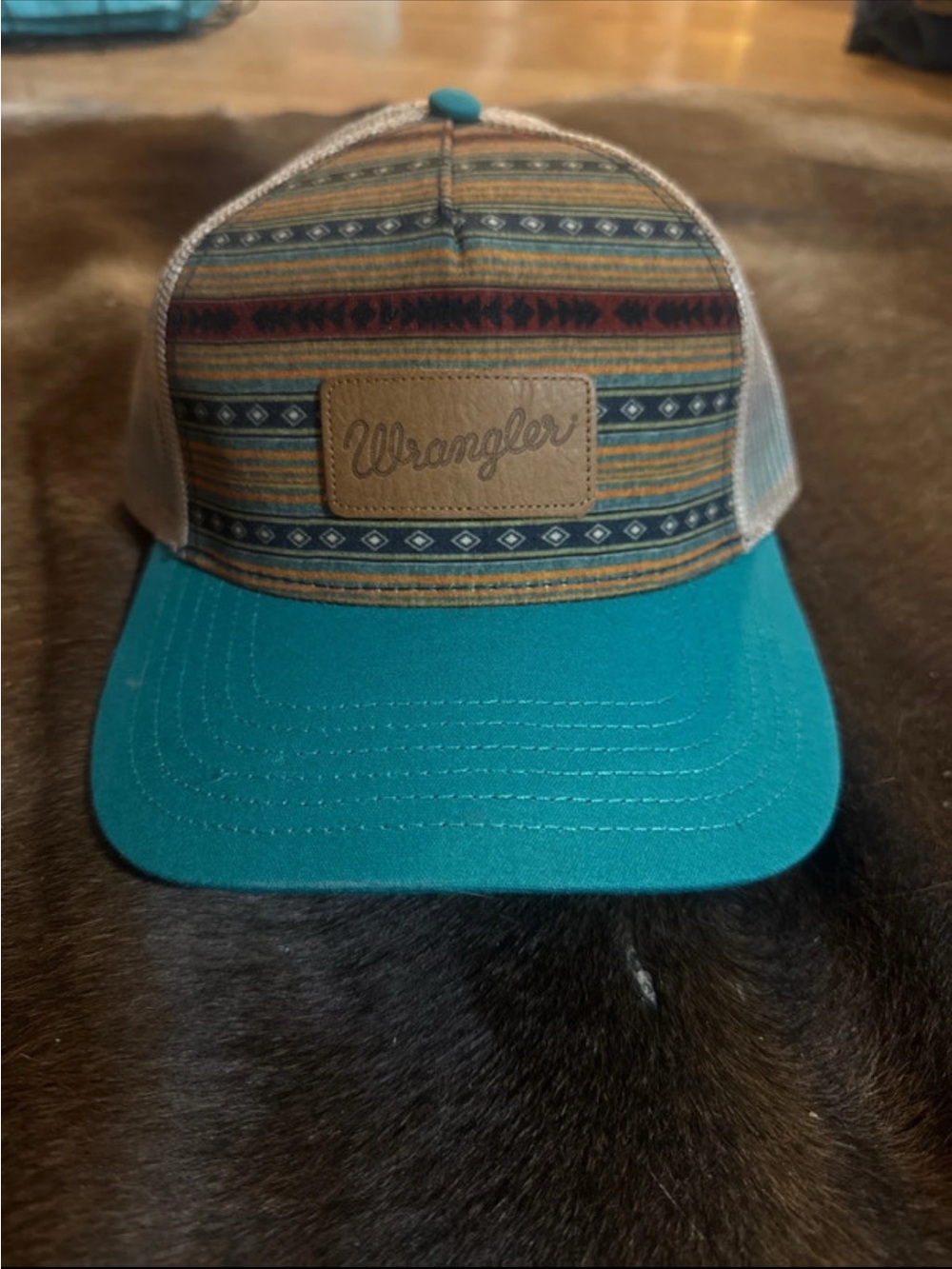 Wrangler Teal Brim Multicolor Patterned Trucker Hat